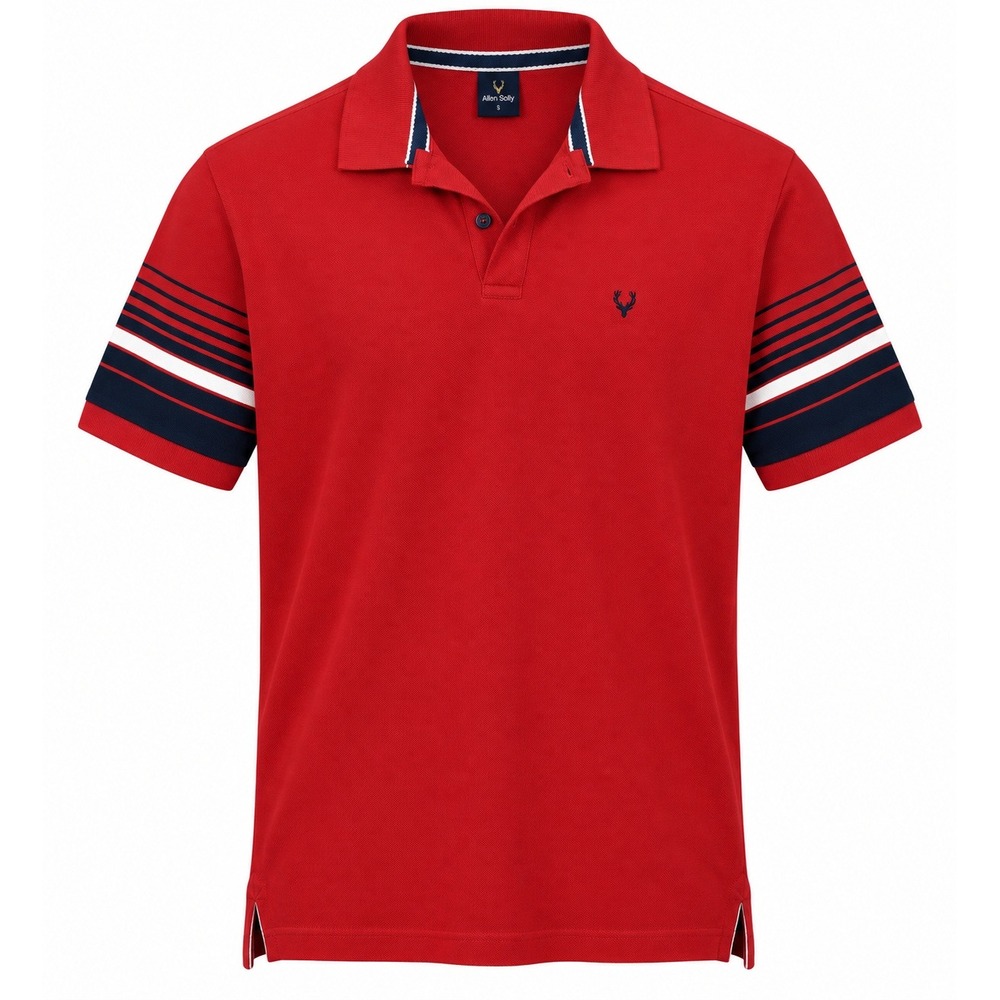 Allen Solly Mens Red Stripedโ Sleeve Cotton Polo Shirt Small